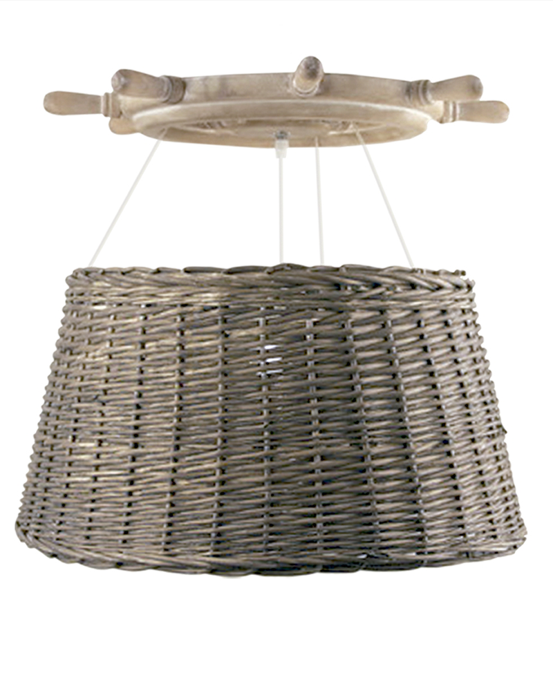Rudder wooden ceiling pendant lamp 55cm with rattan lampshade 60W E27