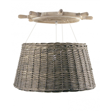Rudder wooden ceiling pendant lamp 55cm with rattan lampshade 60W E27