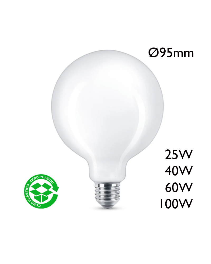 Globe bulb 95mm incandescent opal E27 230V