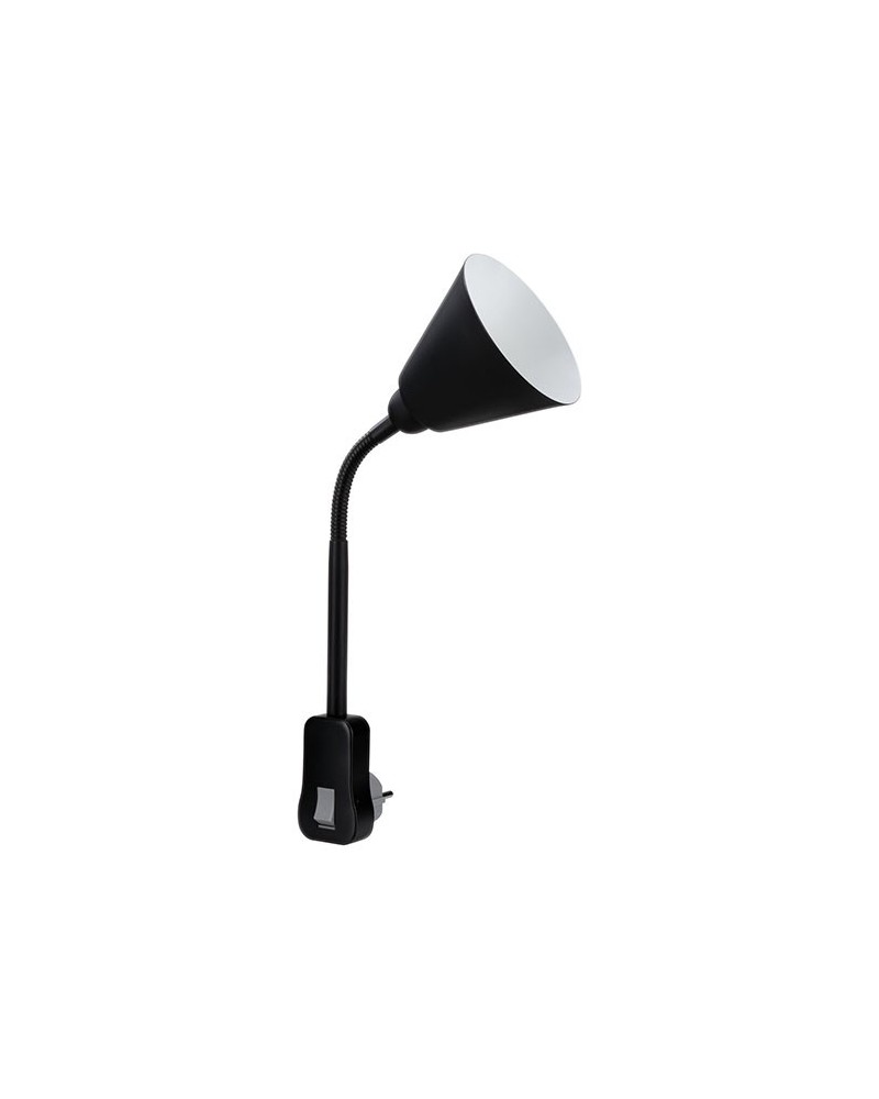 Lamp with integrated plug, 11cm diameter, flexible arm and E14 socket