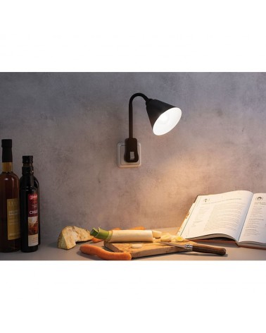 Lamp with integrated plug, 11cm diameter, flexible arm and E14 socket