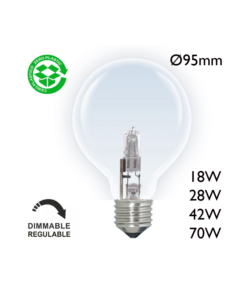 Clear halogen globe bulb 95mm E27