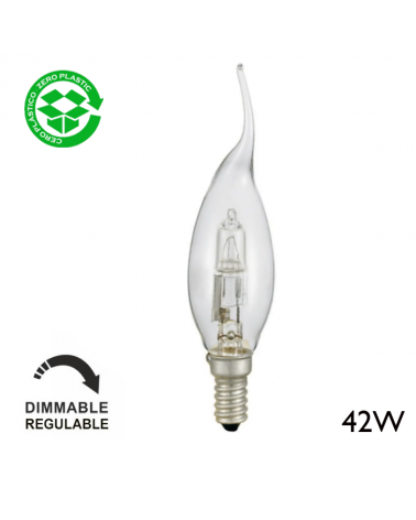 Halogen candle bulb crooked tip clear finish E14 42W