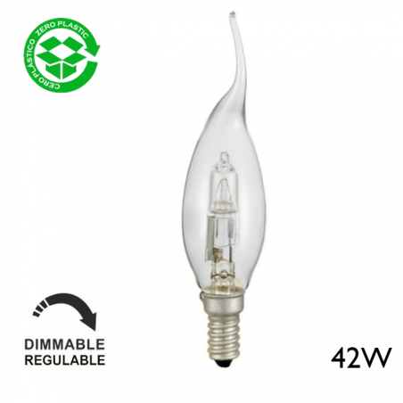 Halogen candle bulb crooked tip clear finish E14 42W