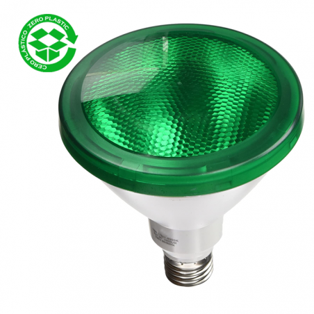 122mm bulb. Green PAR38 LED IP65 15W E27 30º 25000h. white body