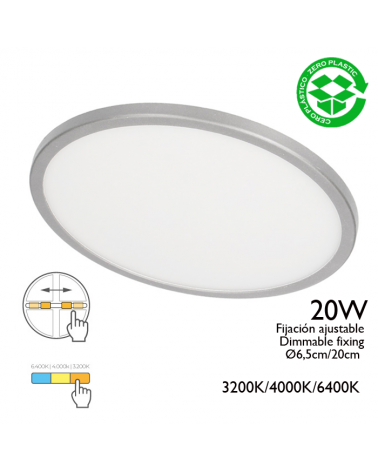 Dimmable extra-flat recessed downlight grey color 20W LED 23cm