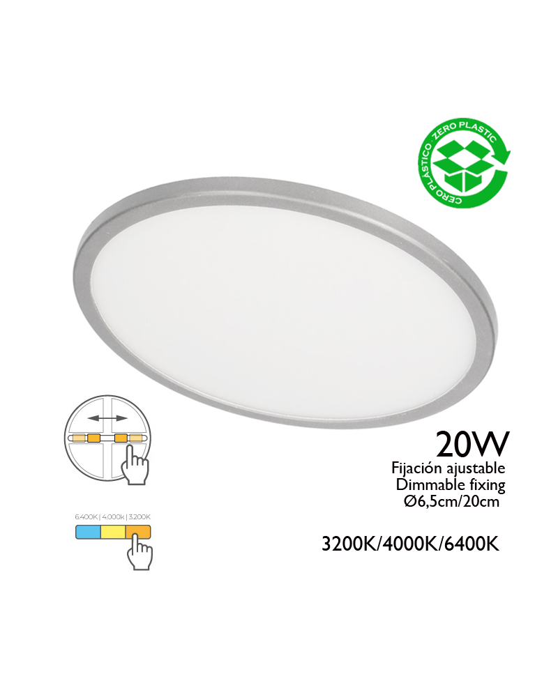 Dimmable extra-flat recessed downlight grey color 20W LED 23cm