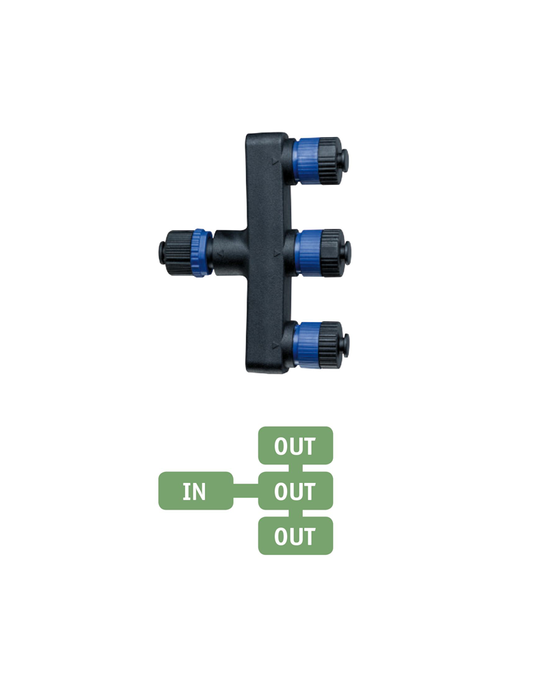 Triple distributor for garden skewers IP68