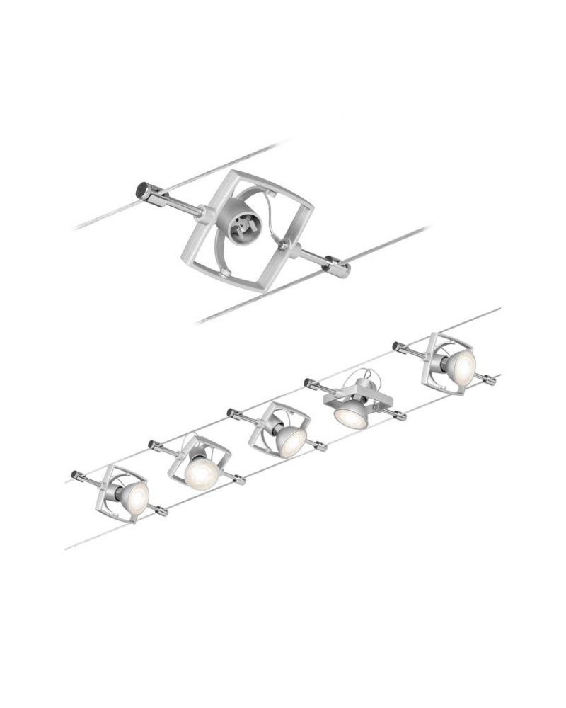 Cable system matt chrome square frame 5 spotlights max. 10W GU5.3