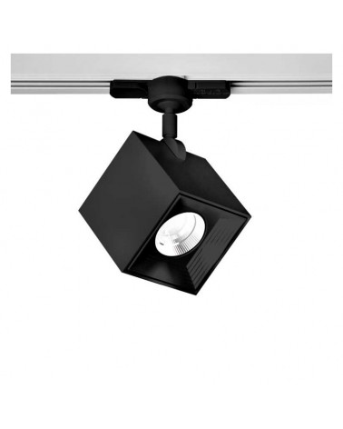 Foco de carril 8cm aluminio extrusionado forma cubo LED 2700K 956Lm regulable y oscilante con driver adaptador monofásico
