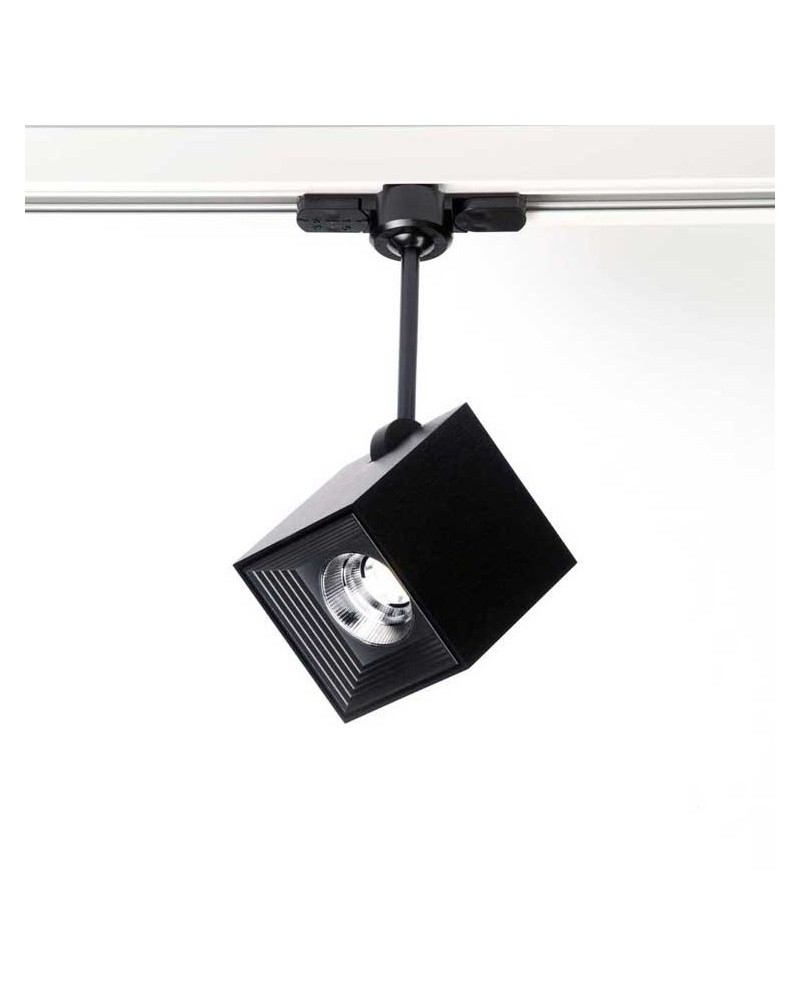 Foco de carril 8cm aluminio extrusionado forma cubo GU10 regulable y oscilante adaptador trifásico