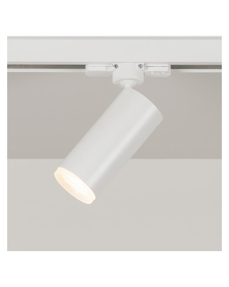 Foco de carril cilindro liso 5,5cm con aro decorativo de acero GU10 regulable adaptado monofásico oscilante