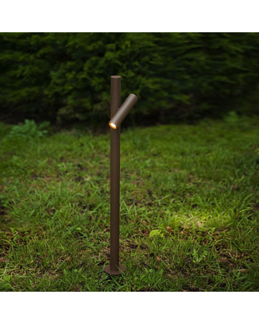 Outdoor beacon Tube 90 cm high finished in corten with rotating LED spotlight corten finish 4,5W 3000K IP55
