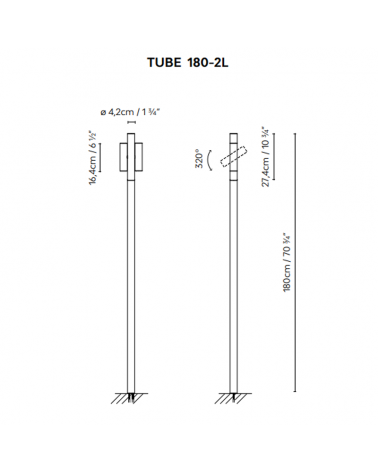 Outdoor beacon Tube 180 cm high finished in khaki with 2 rotating LED spotlights 4.5W 3000K IP55
