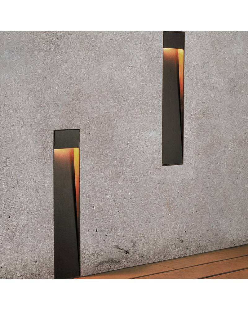 Zen WR recessed wall lighting 50 cm high in corten and wood finish LED 4,5W 3000K IP55