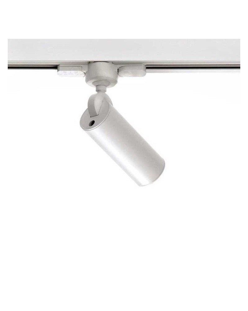 Foco de carril cilindro liso 4cm con aro decorativo de acero LED 5W 2700K 500Lm regulable adaptador trifásico oscilante