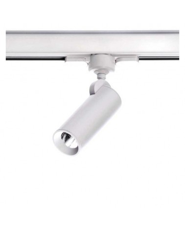 Foco de carril cilindro liso 4cm con aro decorativo de acero LED 5W 2700K 500Lm regulable adaptador trifásico oscilante