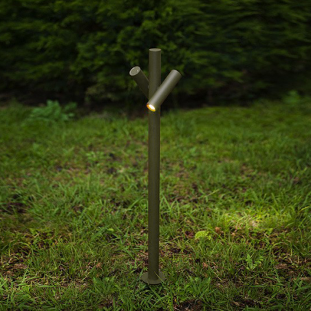 Outdoor beacon Tube 90 cm high finished in khaki with 2 rotating LED spotlights of 4.5W 3000K IP55