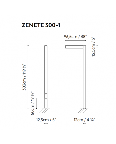 Farola de exterior Zenete 300-1 303cm de altura de metal galvanizado LED 23,6W 3000K IP65