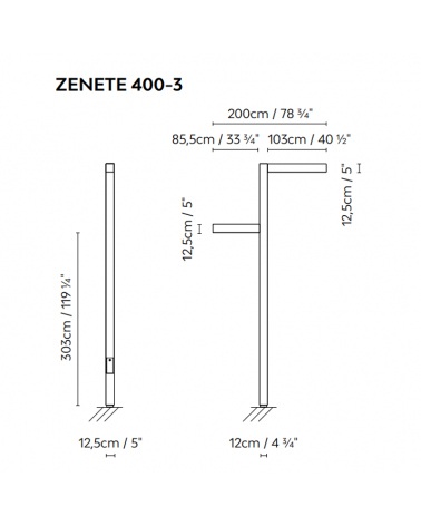 Farola de exterior Zenete 400-1 303cm de altura de metal galvanizado LED 2x23,6W 3000K IP65