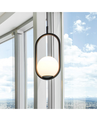Lámpara de diseño de techo en metal C_BALL S1 con esfera de vidrio opal E14 12W