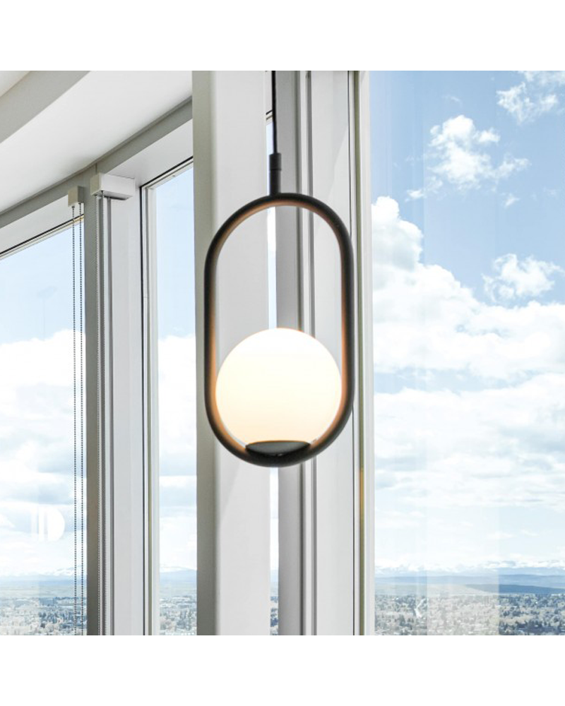 Lámpara de diseño de techo en metal C_BALL S1 con esfera de vidrio opal E14 12W