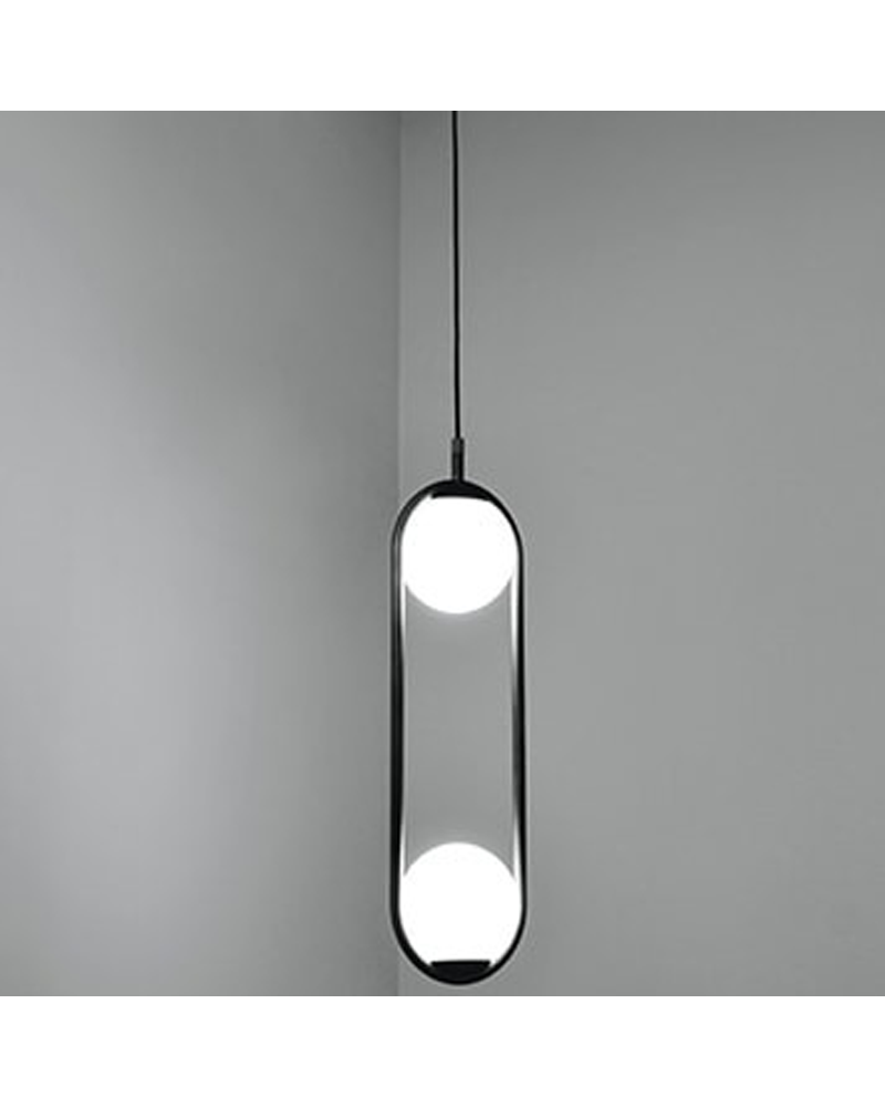 Lámpara de diseño de techo en metal C_BALL S2 con 2 esferas de vidrio opal E14 12W