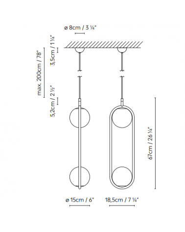 Design ceiling lamp in metal C_BALL S2 with 2 opal glass spheres E14 12W