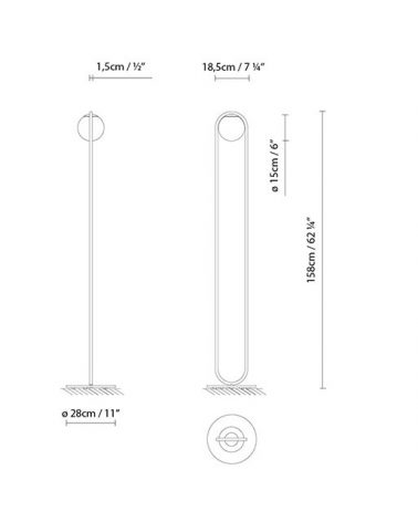 Design floor lamp in metal C_BALL F 158 cm with E14 opal glass sphere