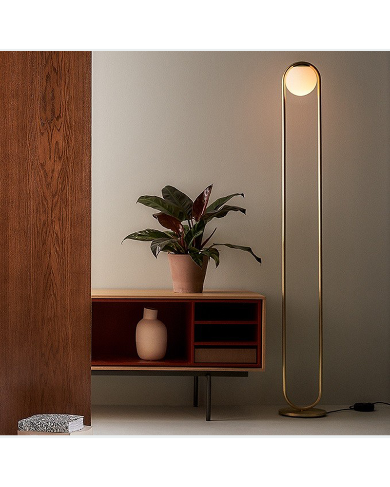 Design floor lamp in metal C_BALL F 158 cm with E14 opal glass sphere