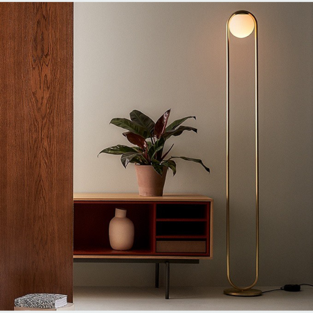 Design floor lamp in metal C_BALL F 158 cm with E14 opal glass sphere