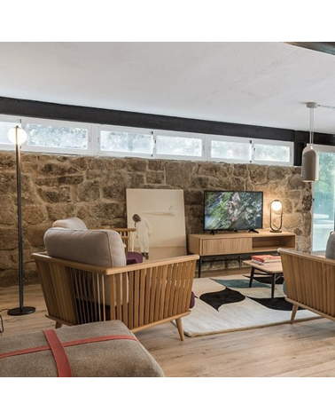 Lámpara de diseño de pie en metal C_BALL F 158 cm con esfera de vidrio opal  E14