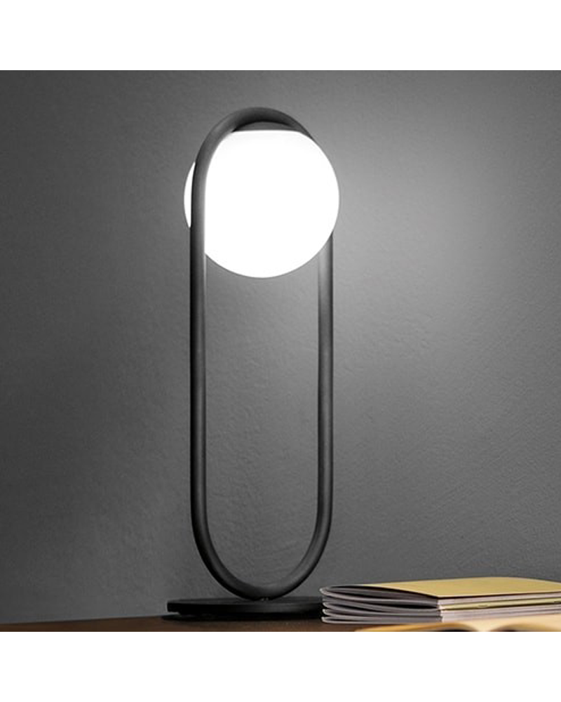 Design Table Lamp In Metal C BALL T 50 Cm With E14 Opal Glass Sphere