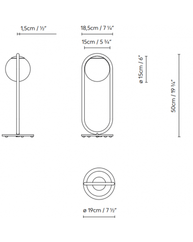 Design table lamp in metal C_BALL T 50 cm with E14 opal glass sphere