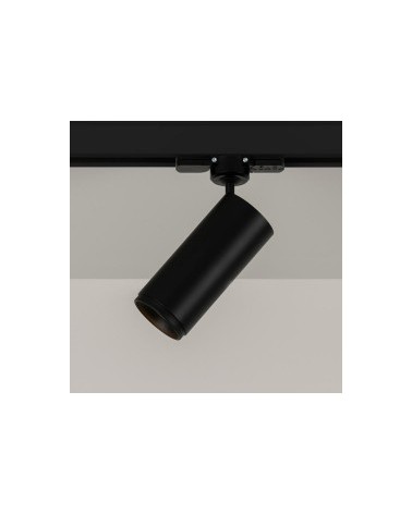 Foco de carril cilindro liso 5,5cm con aro decorativo de acero LED 7W 2700K 665Lm regulable adaptador monofásico oscilante