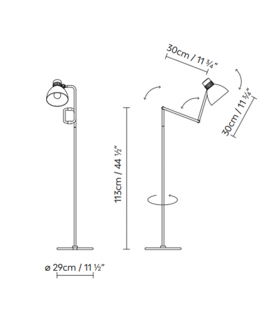 Design floor articulated lamp 113 cm BLUX SYSTEM F30 aluminum lampshade E27 11W