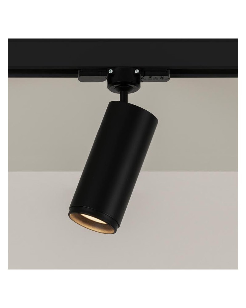 Smooth cylinder track spotlight GU10 with decorative steel ring LED 7W 2700K 665Lm dimmable oscillating single-phase adapter