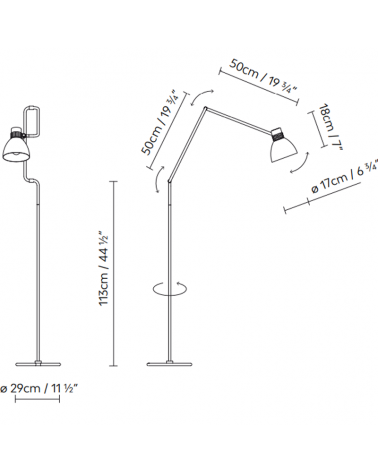 Lámpara de diseño de pie articulada 113 cm BLUX SYSTEM F50 pantalla de aluminio E27 11W