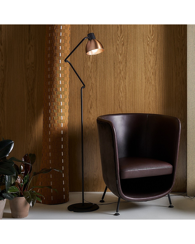 Design lamp articulated floor 113 cm BLUX SYSTEM F50 aluminum lampshade E27 11W