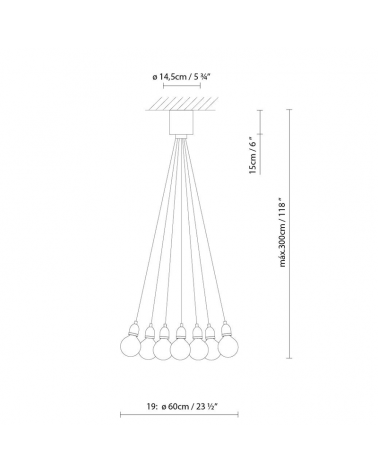 Design ceiling lamp ILDE MAX S19 with 19 LED metal pendant 19x2W 2700k