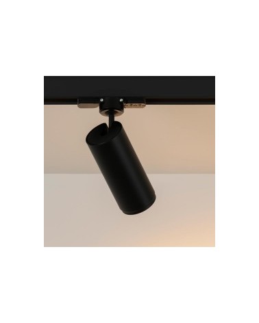 Foco de carril cilindro liso 5,5cm con aro decorativo de acero LED 7W 2700K 665Lm regulable adaptador trifásico oscilante