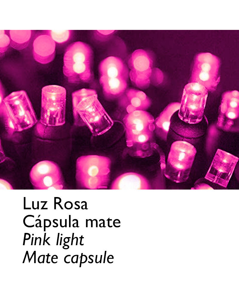 Guirnalda 12m y 180 LEDs rosa cápsula mate cable rosa, empalmable IP65 apta para exterior