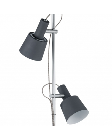 Lámpara de pie 152cm con dos focos fuste color cromo y pantallas gris oscuro 2x20W E14