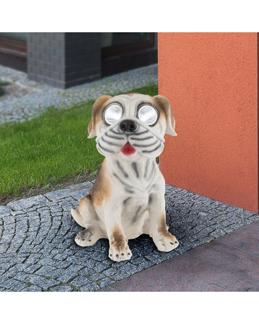 Brown and white dog shape solar lamp 28.5 cm