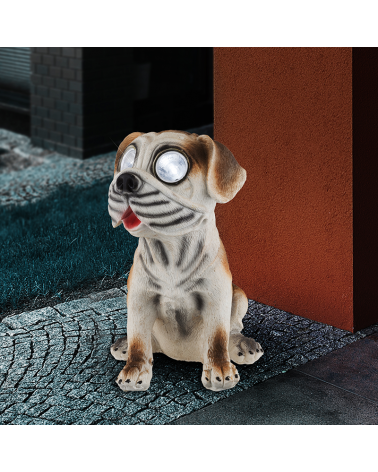 Lámpara solar forma de perro marrón y blanco 28,5 cm