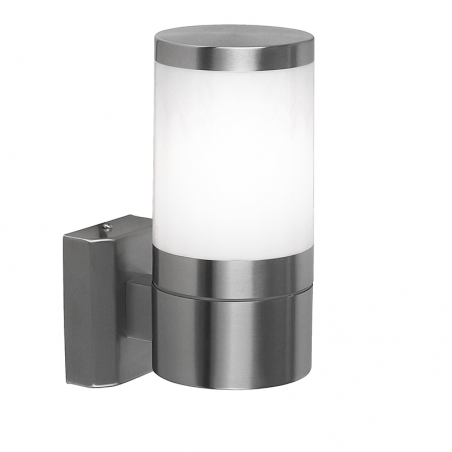 15.5cm cylindrical outdoor wall light finished in steel and white E27 60W IP44