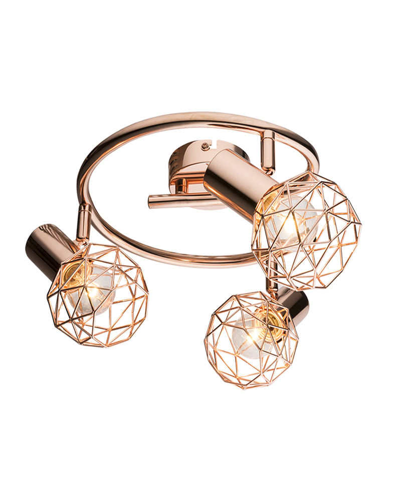 Circular ceiling light 25cm 3 spotlights copper finish metal E14 40W