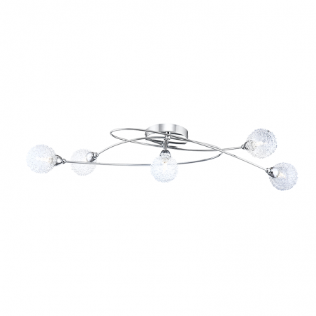 Ceiling lamp 5 lamps 76cm chrome color and transparent glass with aluminum mesh 33W G9 Bulb included