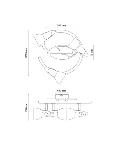 Plafón de techo circular 30cm 3 focos metal y madera acabado latón E14 40W