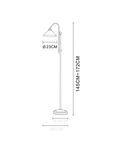 172cm floor lamp in glass and metal, brass finish E27 60W